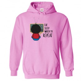 Eat Sleep Watch TV Repeat Funny Kids and Adults Pull Over Hoodie for TV Show Lovers and Couch Potatoes 